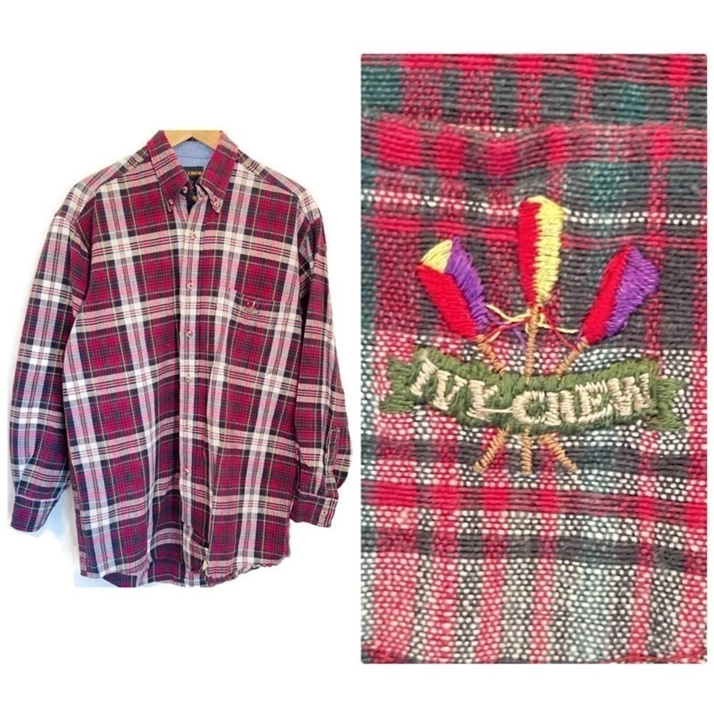 Vintage Ivy Crew Plaid Long Sleeve Casual Button Down Embroidered‎ Paddles, SZ 8